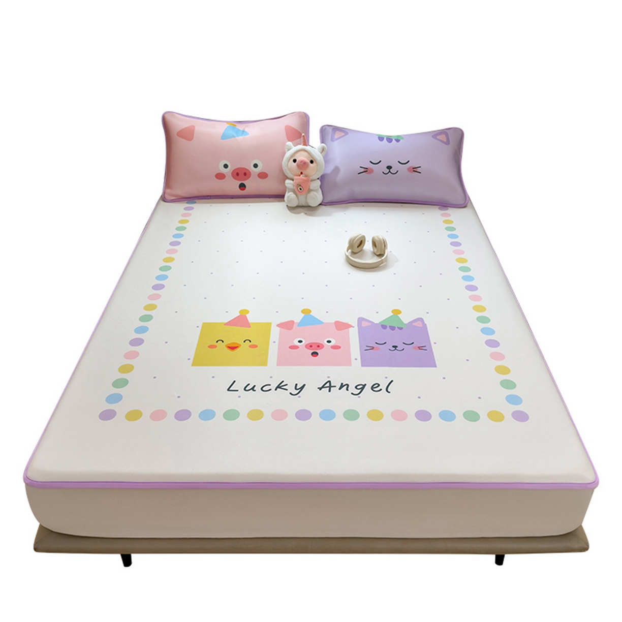 91家纺网 家纺一手货源 找家纺 丝羽坊 2026新款ins设计师原创大版小清新卡通冰皮复合软凉席  幸运派-平铺款