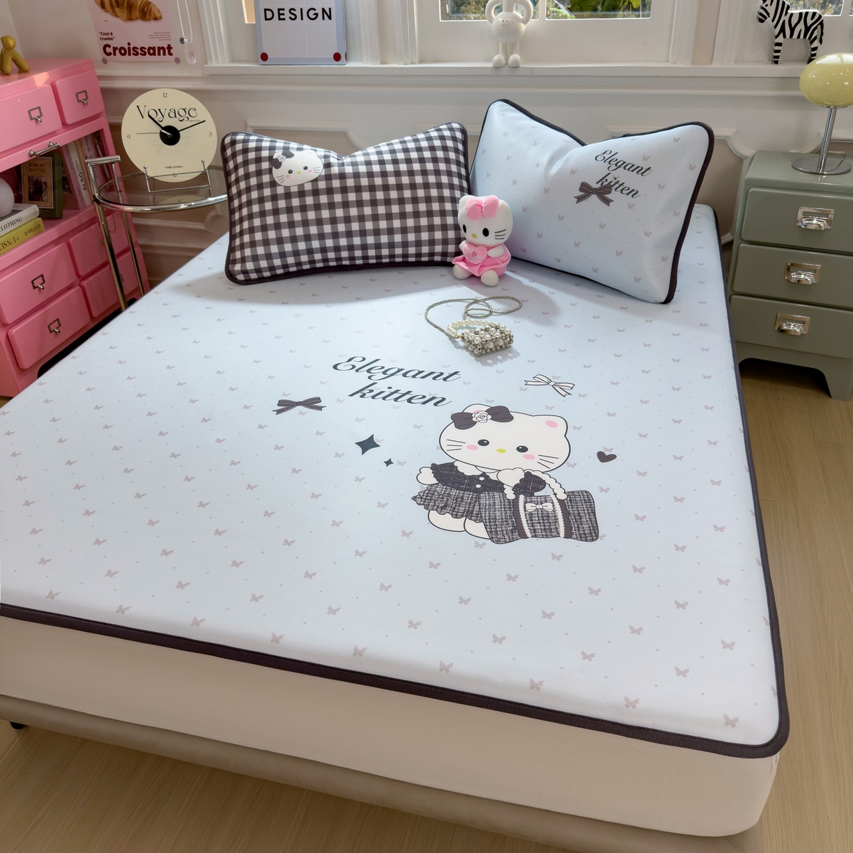 91家纺网 家纺一手货源 找家纺 丝羽坊 2026新款ins设计师原创大版小清新卡通冰皮复合软凉席  香风喵语-平铺款