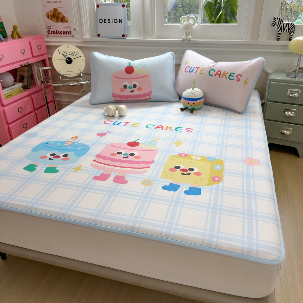 91家纺网 家纺一手货源 找家纺 丝羽坊 2026新款ins设计师原创大版小清新卡通冰皮复合软凉席  甜趣屋-平铺款