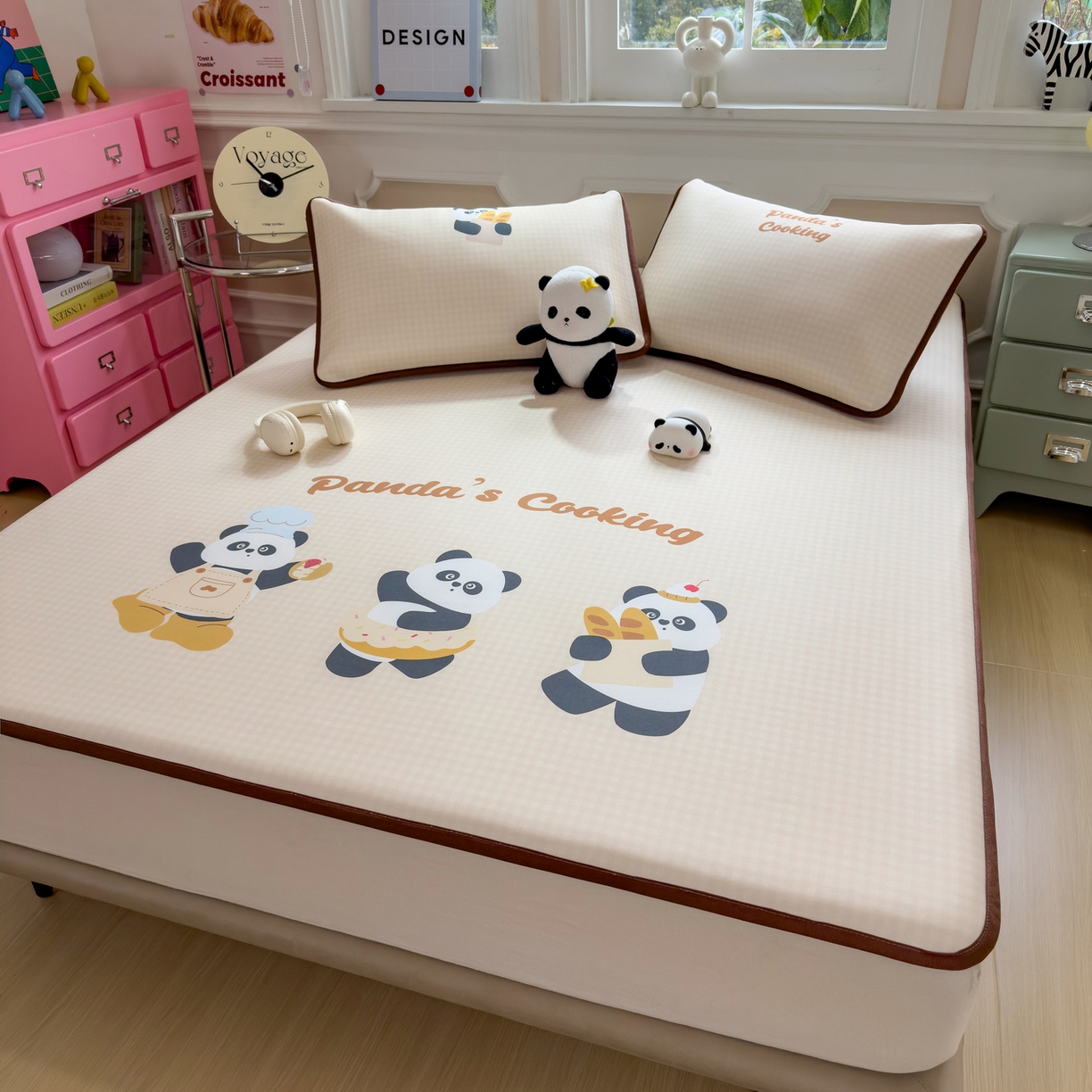 丝羽坊 2026新款ins设计师原创大版小清新卡通冰皮复合软凉席 熊猫时光-平铺款