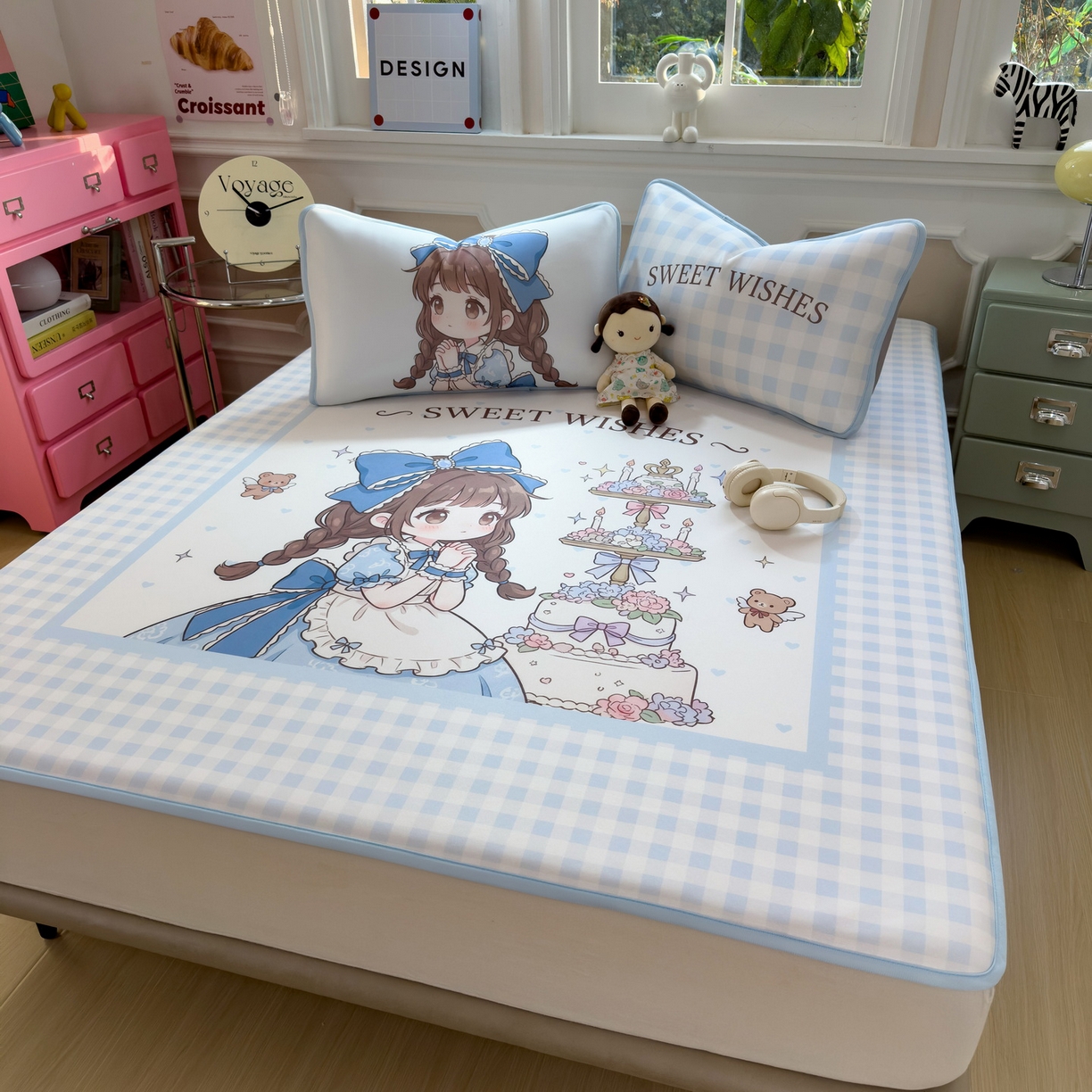 91家纺网 家纺一手货源 找家纺 丝羽坊 2026新款ins设计师原创大版小清新卡通冰皮复合软凉席  甜梦公主-平铺款