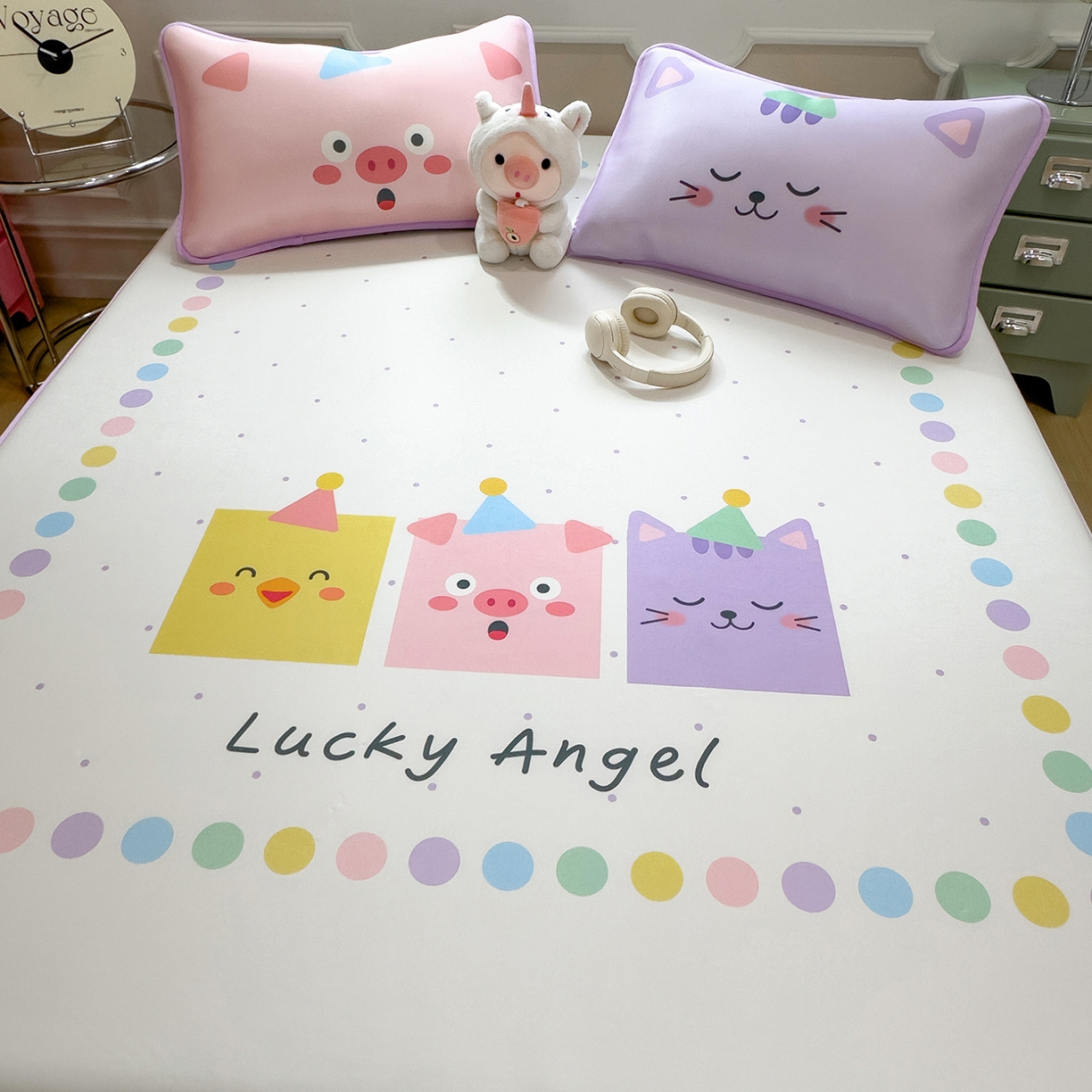 91家纺网 家纺一手货源 找家纺 丝羽坊 2026新款ins设计师原创大版小清新卡通冰皮复合软凉席  幸运派-平铺款