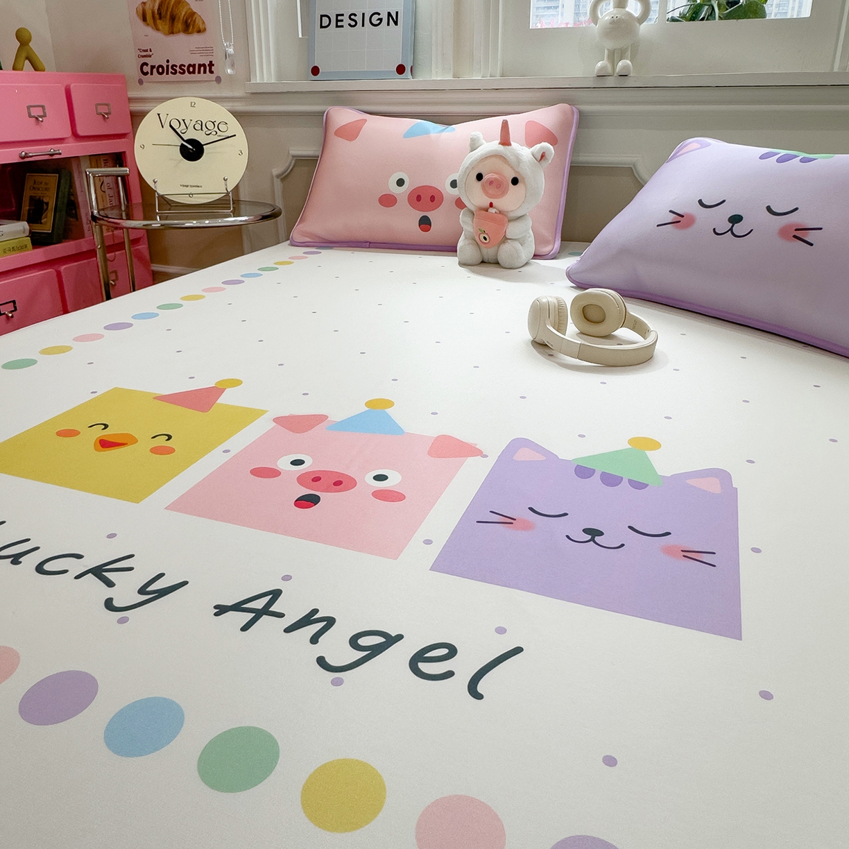 91家纺网 家纺一手货源 找家纺 丝羽坊 2026新款ins设计师原创大版小清新卡通冰皮复合软凉席  幸运派-平铺款