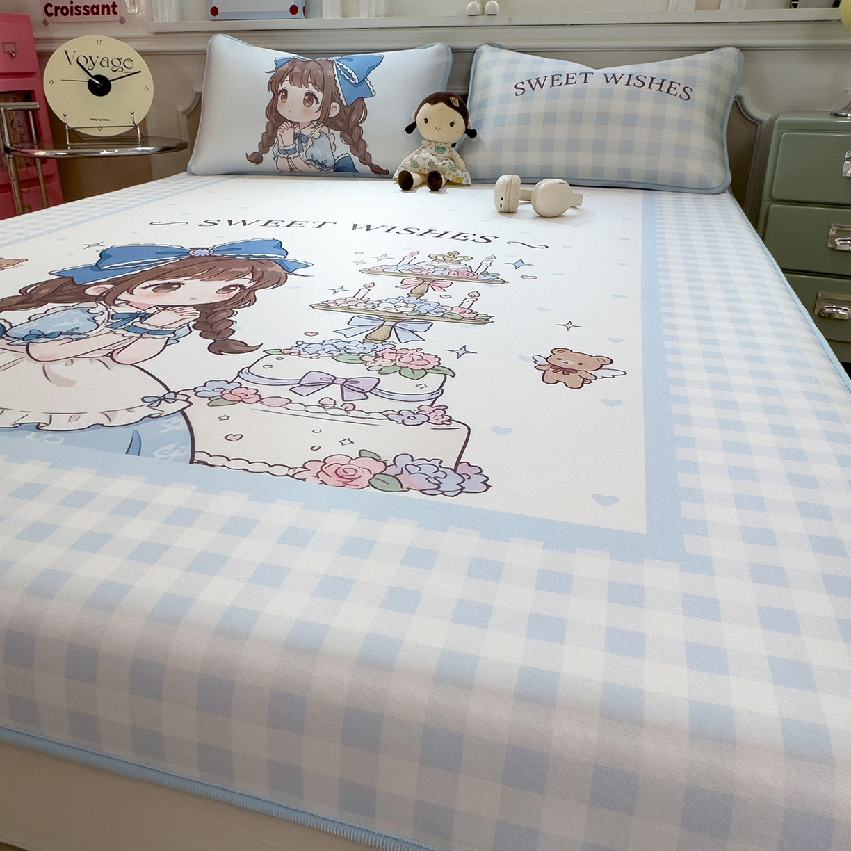 91家纺网 家纺一手货源 找家纺 丝羽坊 2026新款ins设计师原创大版小清新卡通冰皮复合软凉席  甜梦公主-平铺款