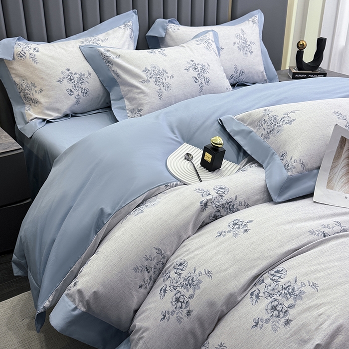 乐蔻家纺 2026新款宽边数码精梳长绒棉纯棉四件套 舒言 兰