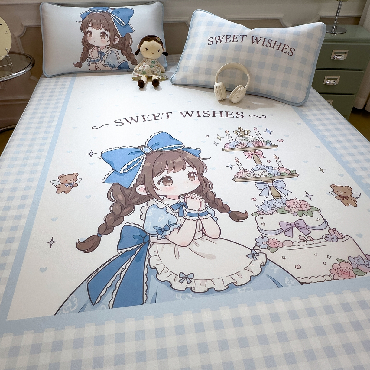 91家纺网 家纺一手货源 找家纺 丝羽坊 2026新款ins设计师原创大版小清新卡通冰皮复合软凉席  甜梦公主-平铺款