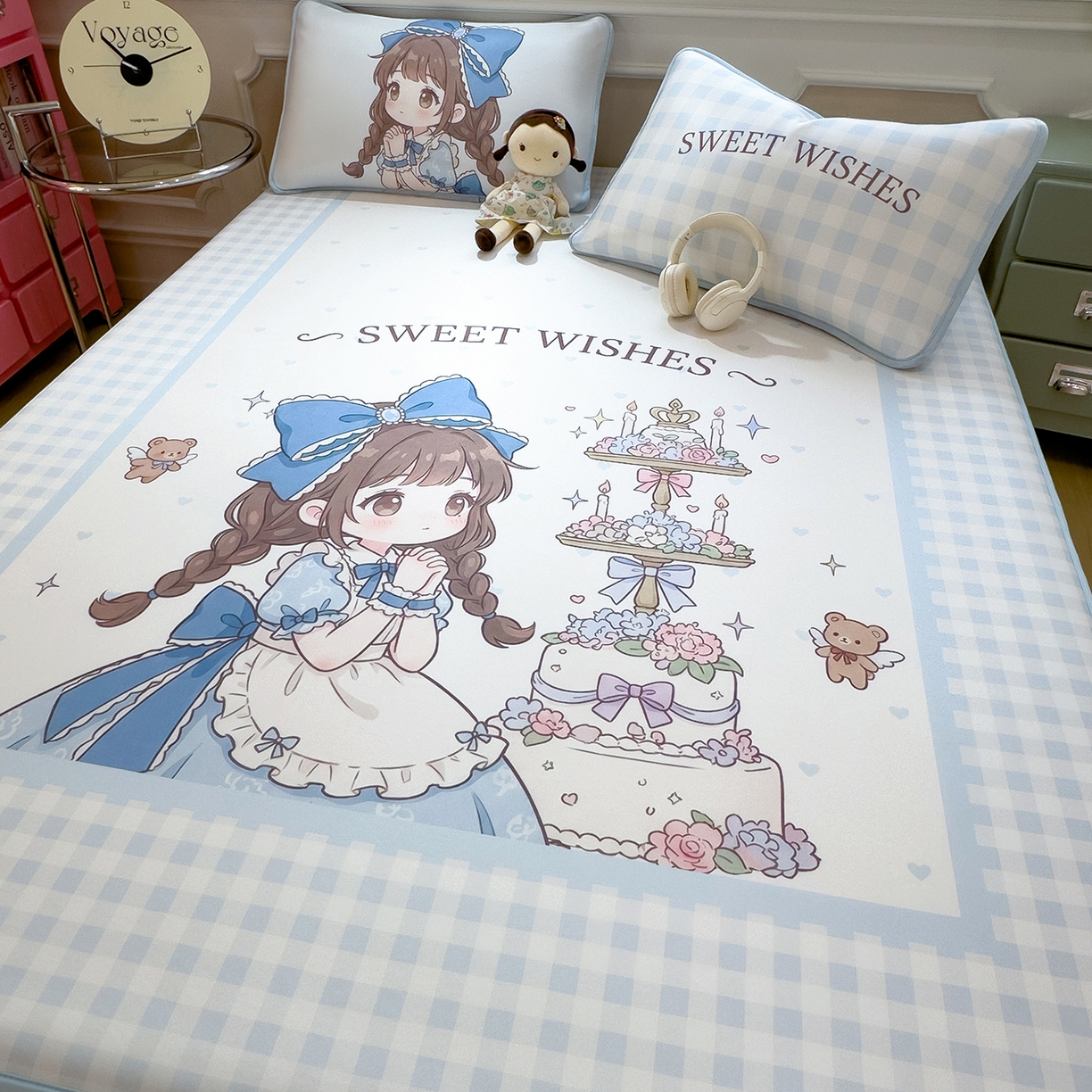 91家纺网 家纺一手货源 找家纺 丝羽坊 2026新款ins设计师原创大版小清新卡通冰皮复合软凉席  甜梦公主-平铺款