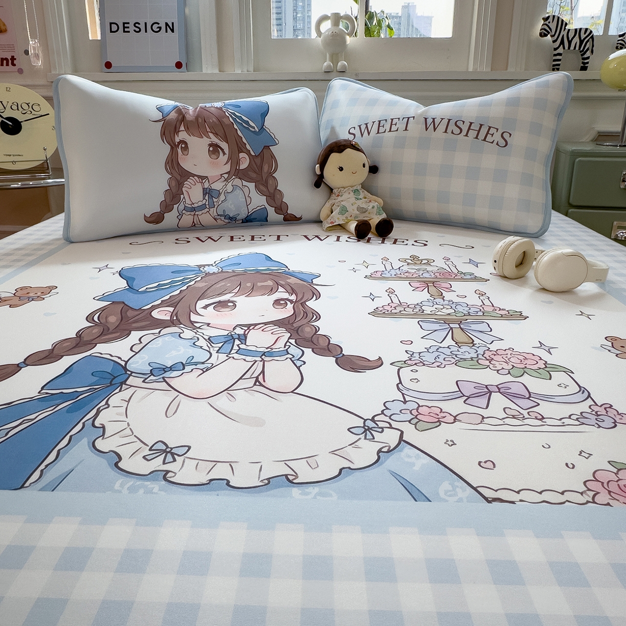 91家纺网 家纺一手货源 找家纺 丝羽坊 2026新款ins设计师原创大版小清新卡通冰皮复合软凉席  甜梦公主-平铺款