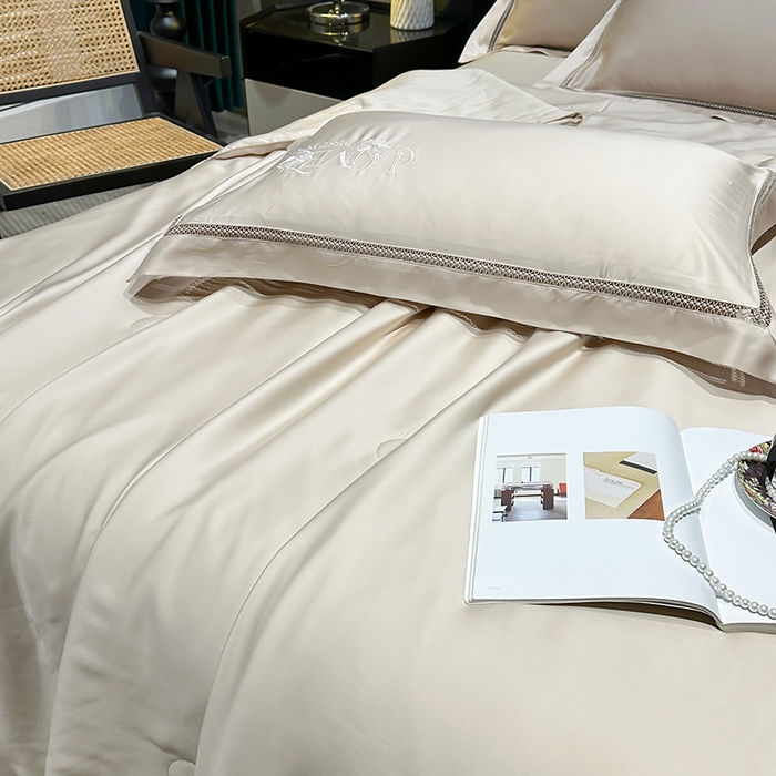 91家纺网 家纺一手货源 找家纺 欧夏家纺 2026新款兰精天丝刺绣镂空夏被空调被夏凉被薄被子-泊莱丽 香槟色