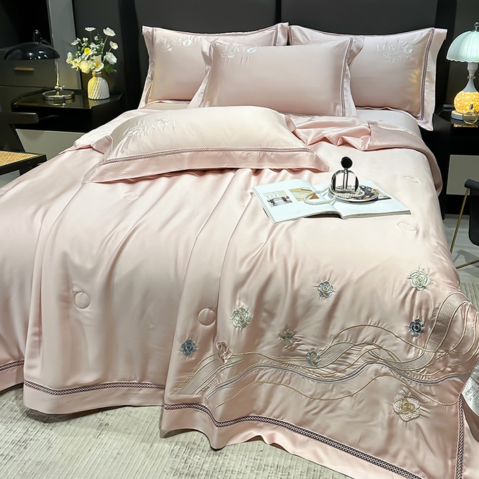 91家纺网 家纺一手货源 找家纺 欧夏家纺 2026新款兰精天丝刺绣镂空夏被空调被夏凉被薄被子-泊莱丽 玉色