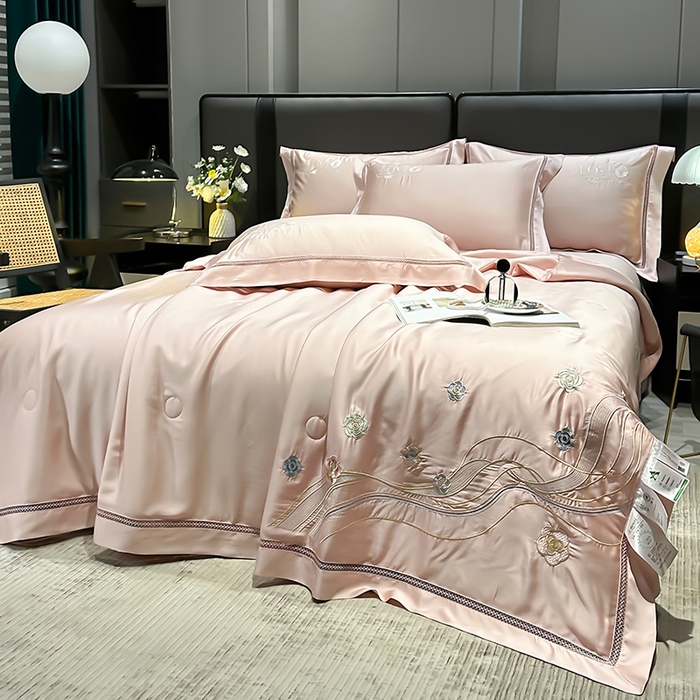 91家纺网 家纺一手货源 找家纺 欧夏家纺 2026新款兰精天丝刺绣镂空夏被空调被夏凉被薄被子-泊莱丽 玉色