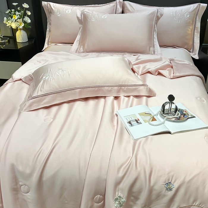 91家纺网 家纺一手货源 找家纺 欧夏家纺 2026新款兰精天丝刺绣镂空夏被空调被夏凉被薄被子-泊莱丽 玉色