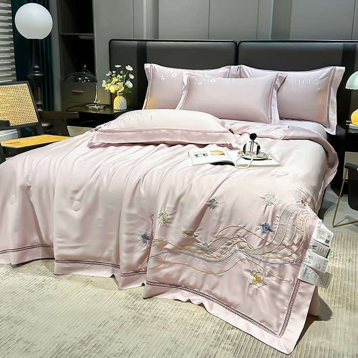 91家纺网 家纺一手货源 找家纺 欧夏家纺 2026新款兰精天丝刺绣镂空夏被空调被夏凉被薄被子-泊莱丽 紫粉色