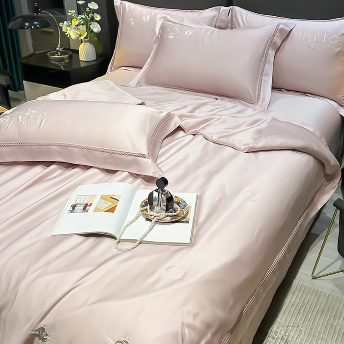 91家纺网 家纺一手货源 找家纺 欧夏家纺 2026新款兰精天丝刺绣镂空夏被空调被夏凉被薄被子-泊莱丽 紫粉色