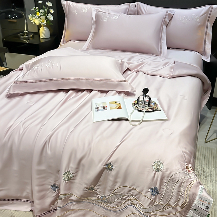 91家纺网 家纺一手货源 找家纺 欧夏家纺 2026新款兰精天丝刺绣镂空夏被空调被夏凉被薄被子-泊莱丽 紫粉色