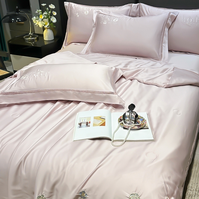 91家纺网 家纺一手货源 找家纺 欧夏家纺 2026新款兰精天丝刺绣镂空夏被空调被夏凉被薄被子-泊莱丽 紫粉色