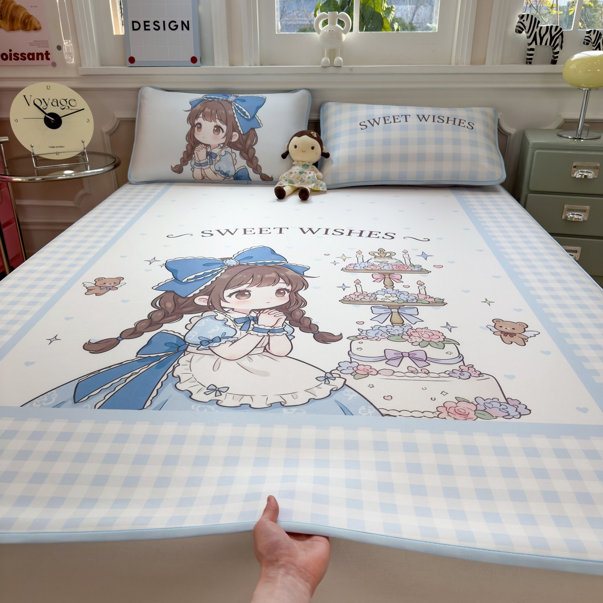 91家纺网 家纺一手货源 找家纺 丝羽坊 2026新款ins设计师原创大版小清新卡通冰皮复合软凉席  甜梦公主-平铺款