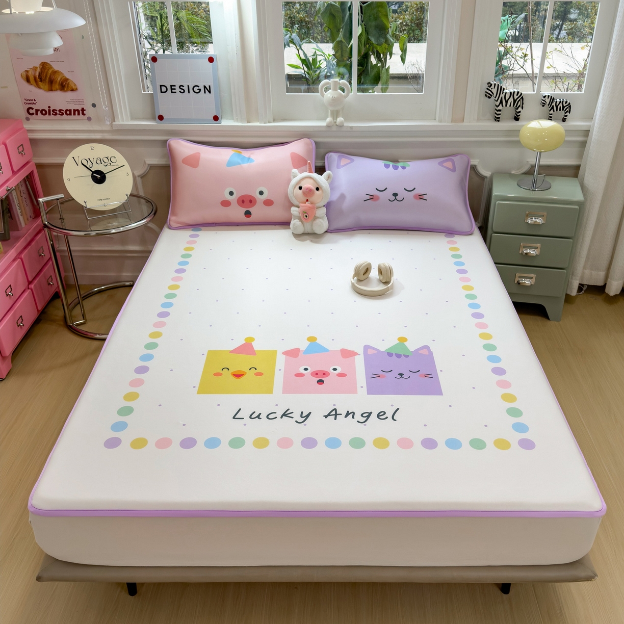 91家纺网 家纺一手货源 找家纺 丝羽坊 2026新款ins设计师原创大版小清新卡通冰皮复合软凉席  幸运派-平铺款