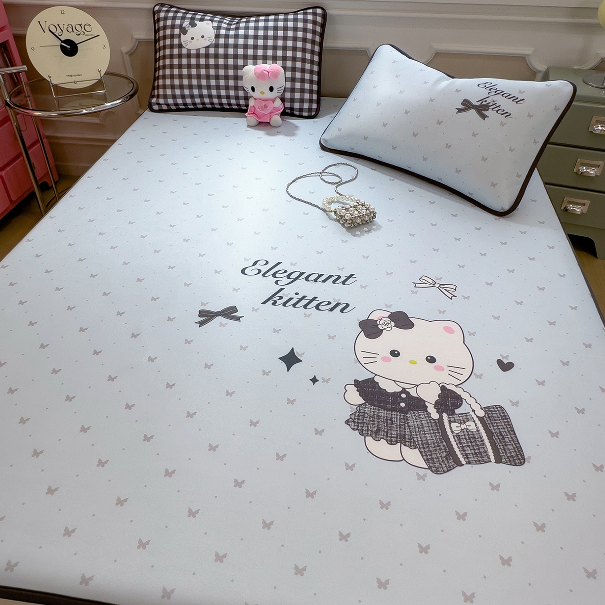 91家纺网 家纺一手货源 找家纺 丝羽坊 2026新款ins设计师原创大版小清新卡通冰皮复合软凉席  香风喵语-平铺款