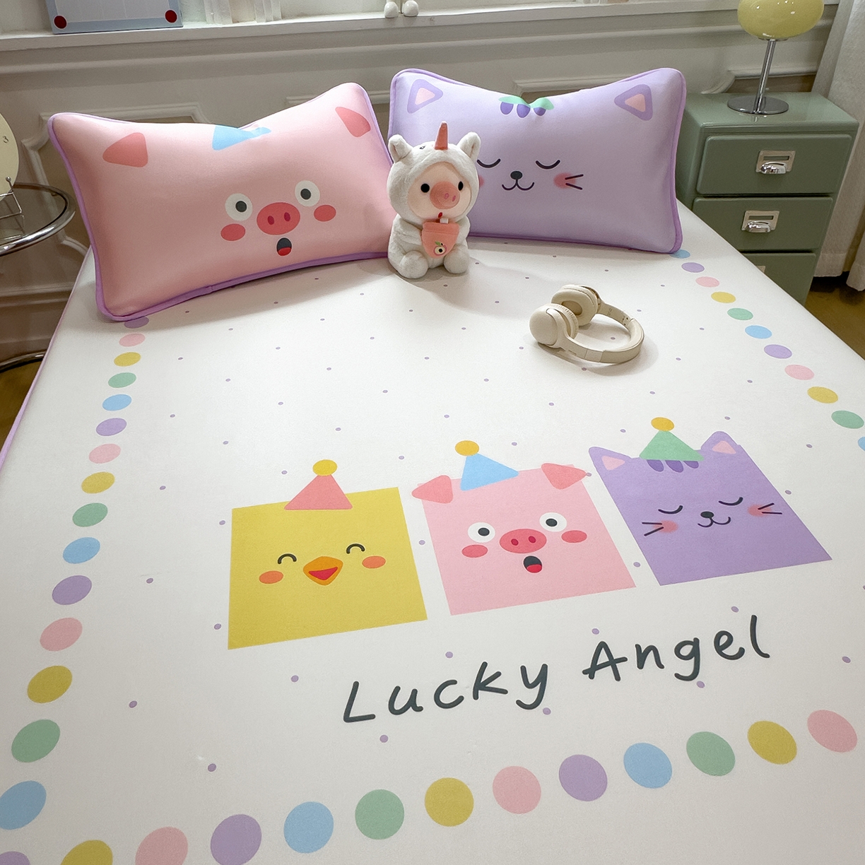 91家纺网 家纺一手货源 找家纺 丝羽坊 2026新款ins设计师原创大版小清新卡通冰皮复合软凉席  幸运派-平铺款