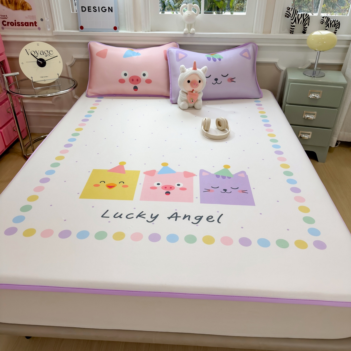 91家纺网 家纺一手货源 找家纺 丝羽坊 2026新款ins设计师原创大版小清新卡通冰皮复合软凉席  幸运派-平铺款