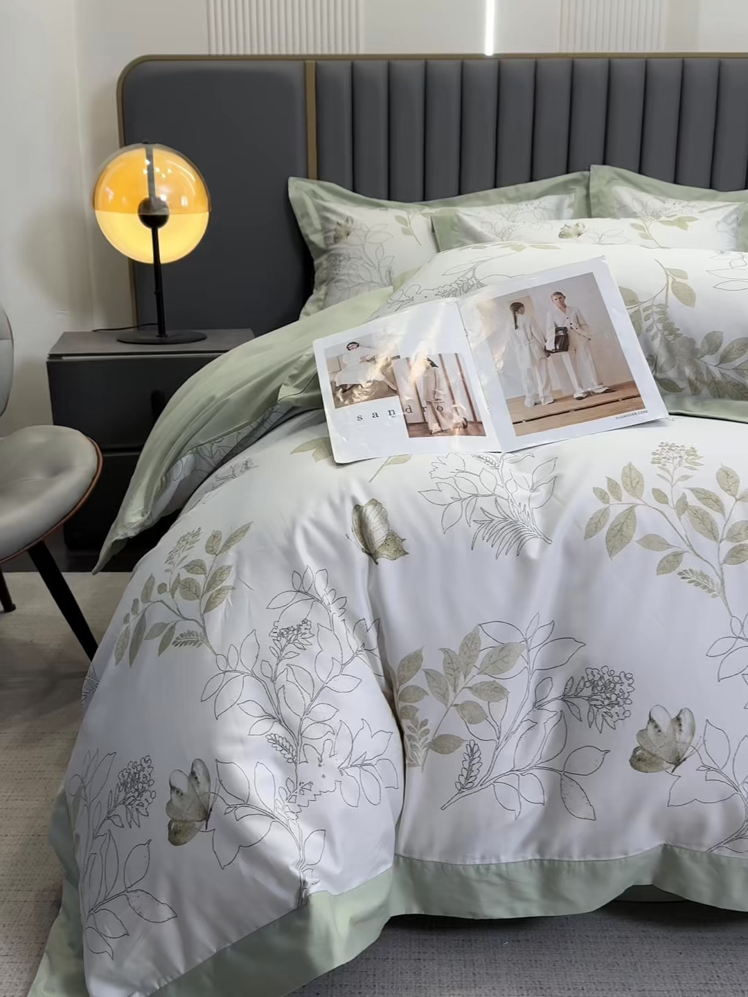 91家纺网 家纺一手货源 找家纺 乐蔻家纺 2026新款宽边数码精梳长绒棉纯棉四件套 晚叶初晓 绿