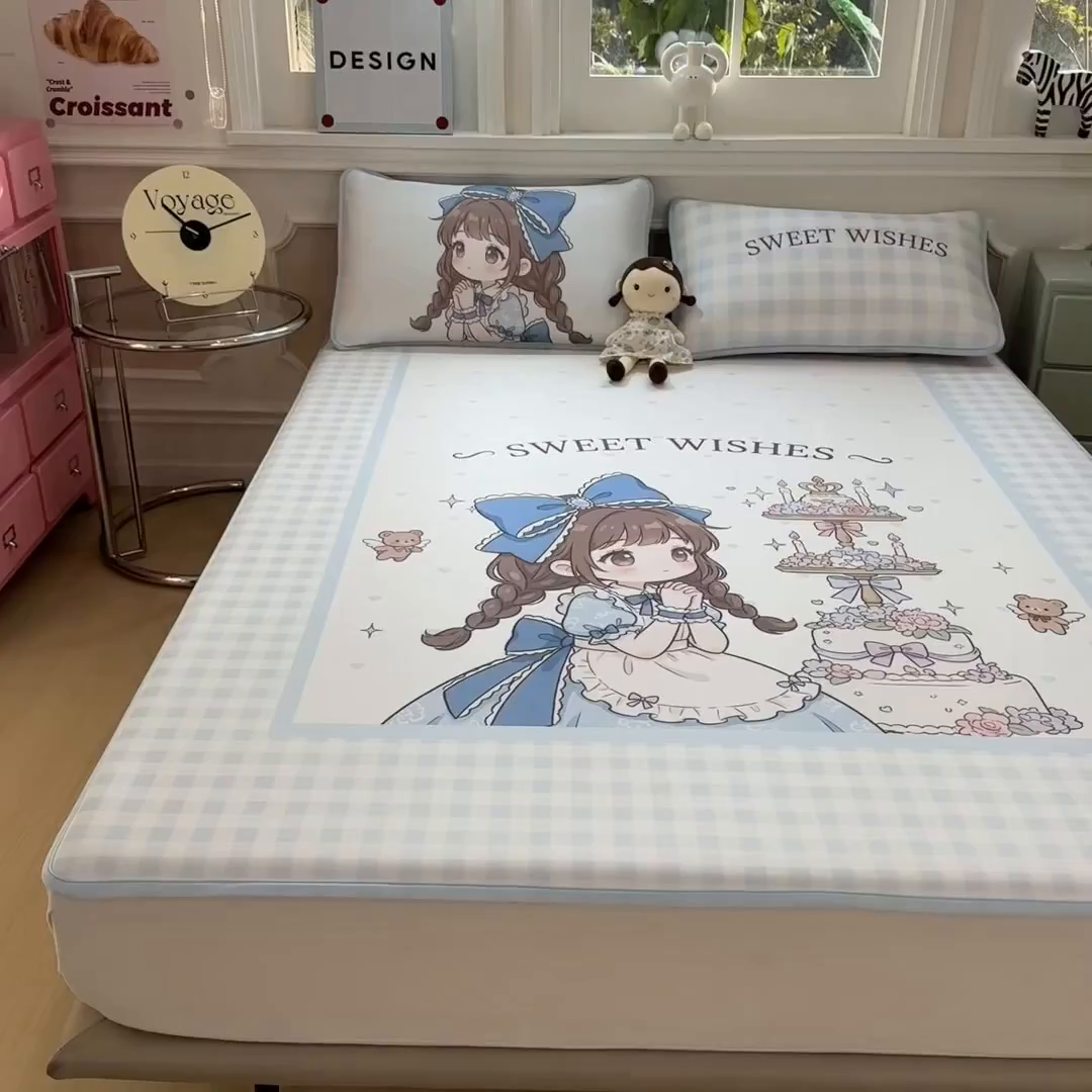 91家纺网 家纺一手货源 找家纺 丝羽坊 2026新款ins设计师原创大版小清新卡通冰皮复合软凉席  甜梦公主-平铺款