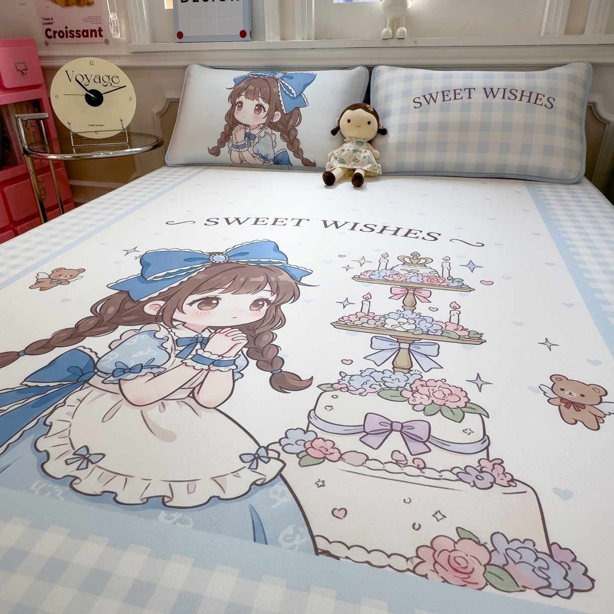 91家纺网 家纺一手货源 找家纺 丝羽坊 2026新款ins设计师原创大版小清新卡通冰皮复合软凉席  甜梦公主-平铺款