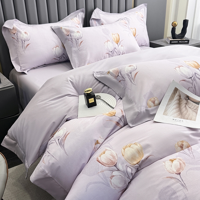 乐蔻家纺 2026新款宽边数码精梳长绒棉纯棉四件套 闲趣 紫