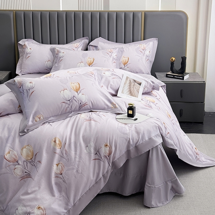 91家纺网 家纺一手货源 找家纺 乐蔻家纺 2026新款宽边数码精梳长绒棉纯棉四件套 闲趣 紫