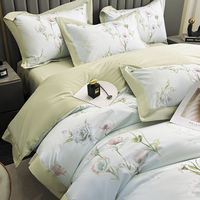 乐蔻家纺 2026新款宽边数码精梳长绒棉纯棉四件套 雅曼妮 绿