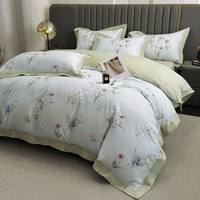 91家纺网 家纺一手货源 找家纺 乐蔻家纺 2026新款宽边数码精梳长绒棉纯棉四件套 雅曼妮 绿