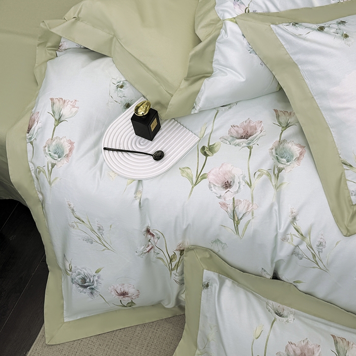 91家纺网 家纺一手货源 找家纺 乐蔻家纺 2026新款宽边数码精梳长绒棉纯棉四件套 雅曼妮 绿