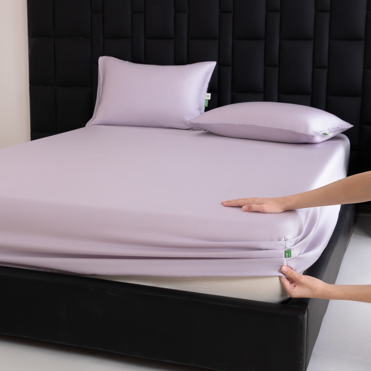 91家纺网 家纺一手货源 找家纺 眠博士 2026新款60S天丝莱赛尔纯色床笠-场景一 60S天丝床笠-迷香紫