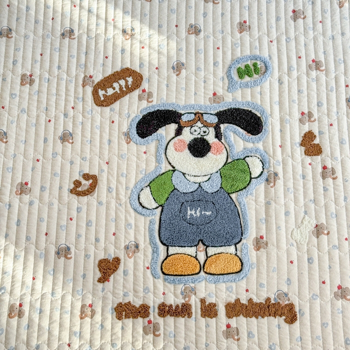 91家纺网 家纺一手货源 找家纺 赛丽雅 2026春夏新款毛巾绣床盖三件套 开心狗