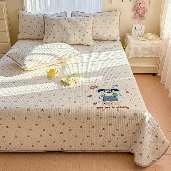 91家纺网 家纺一手货源 找家纺 赛丽雅 2026春夏新款毛巾绣床盖三件套 开心狗