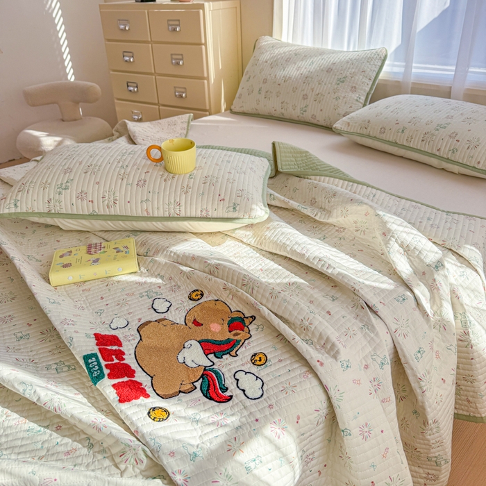 91家纺网 家纺一手货源 找家纺 赛丽雅 2026春夏新款毛巾绣床盖三件套 马上有钱