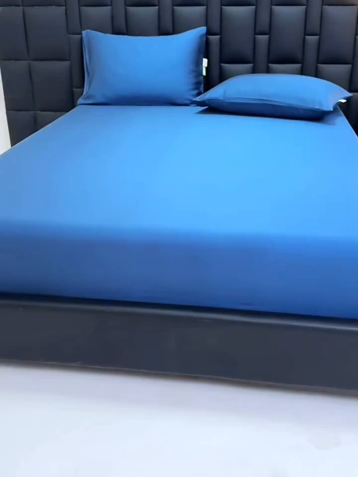 91家纺网 家纺一手货源 找家纺 眠博士 2026新款60S天丝莱赛尔纯色床笠-场景一 60S天丝床笠-米亚蓝