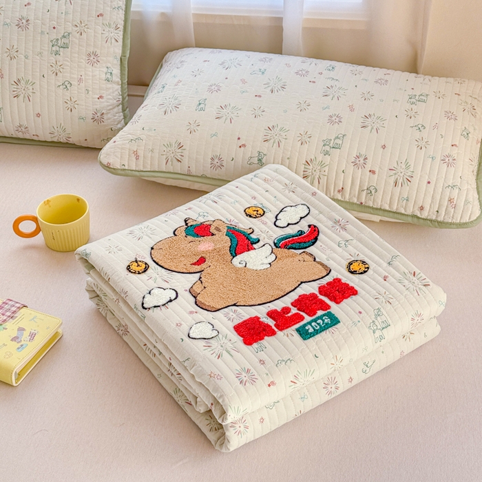 91家纺网 家纺一手货源 找家纺 赛丽雅 2026春夏新款毛巾绣床盖三件套 马上有钱