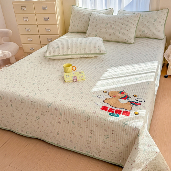 91家纺网 家纺一手货源 找家纺 赛丽雅 2026春夏新款毛巾绣床盖三件套 马上有钱