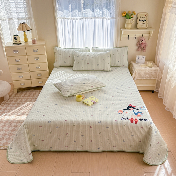 91家纺网 家纺一手货源 找家纺 赛丽雅 2026春夏新款毛巾绣床盖三件套 青春女孩