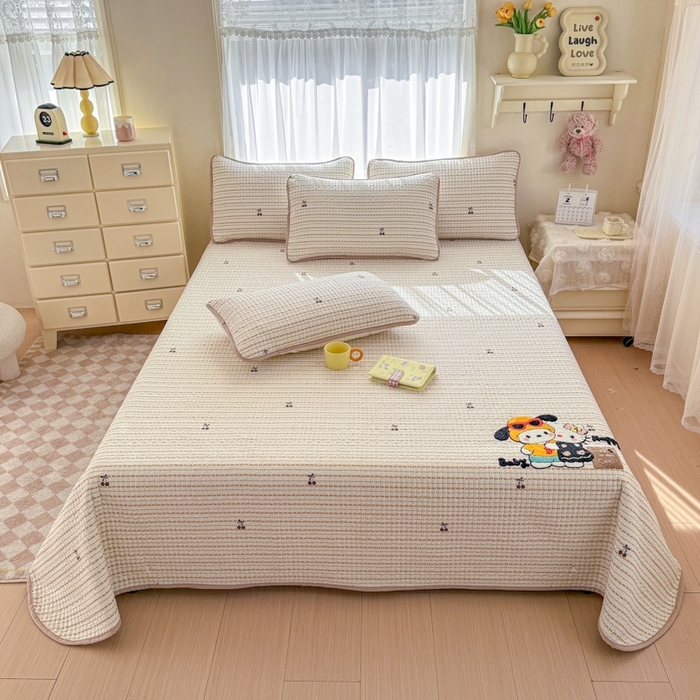 91家纺网 家纺一手货源 找家纺 赛丽雅 2026春夏新款毛巾绣床盖三件套 好朋友