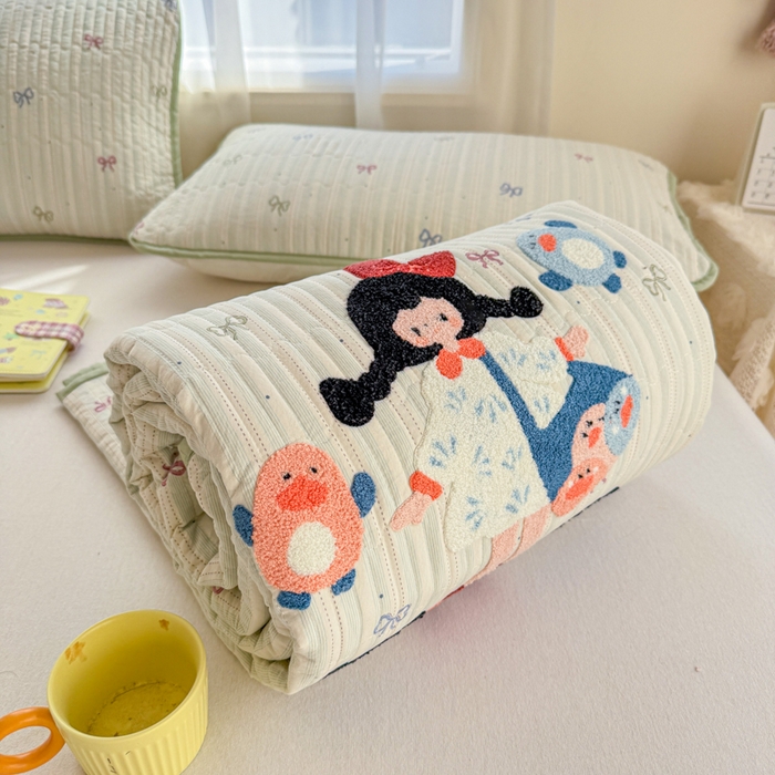 91家纺网 家纺一手货源 找家纺 赛丽雅 2026春夏新款毛巾绣床盖三件套 青春女孩