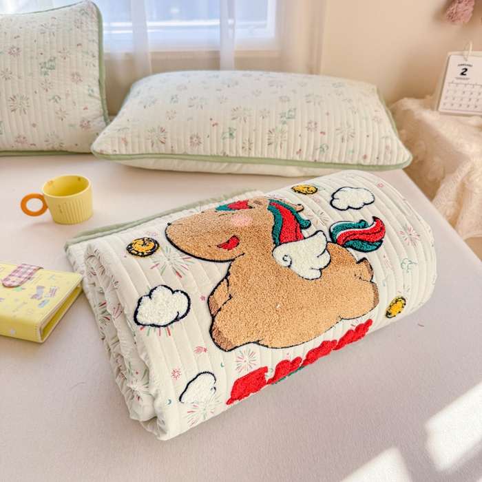 91家纺网 家纺一手货源 找家纺 赛丽雅 2026春夏新款毛巾绣床盖三件套 马上有钱