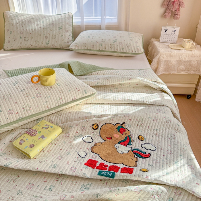 91家纺网 家纺一手货源 找家纺 赛丽雅 2026春夏新款毛巾绣床盖三件套 马上有钱