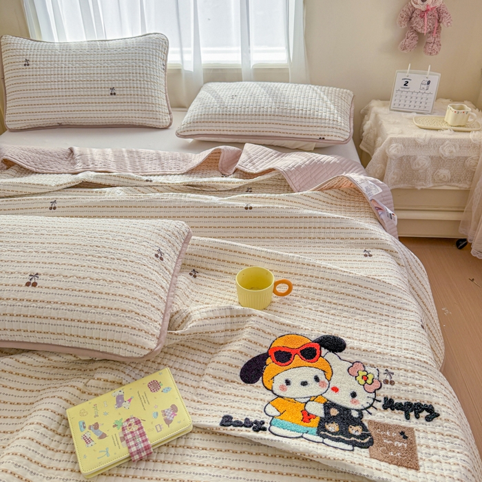 91家纺网 家纺一手货源 找家纺 赛丽雅 2026春夏新款毛巾绣床盖三件套 好朋友