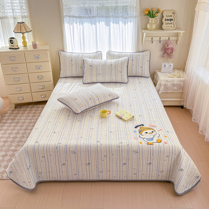 91家纺网 家纺一手货源 找家纺 赛丽雅 2026春夏新款毛巾绣床盖三件套 小鸭鸭