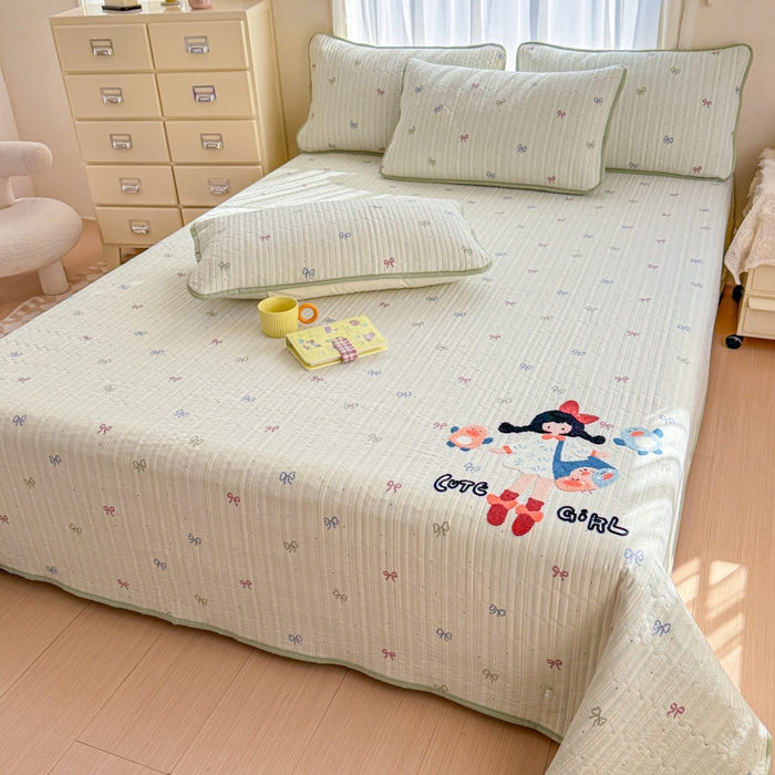 91家纺网 家纺一手货源 找家纺 赛丽雅 2026春夏新款毛巾绣床盖三件套 青春女孩