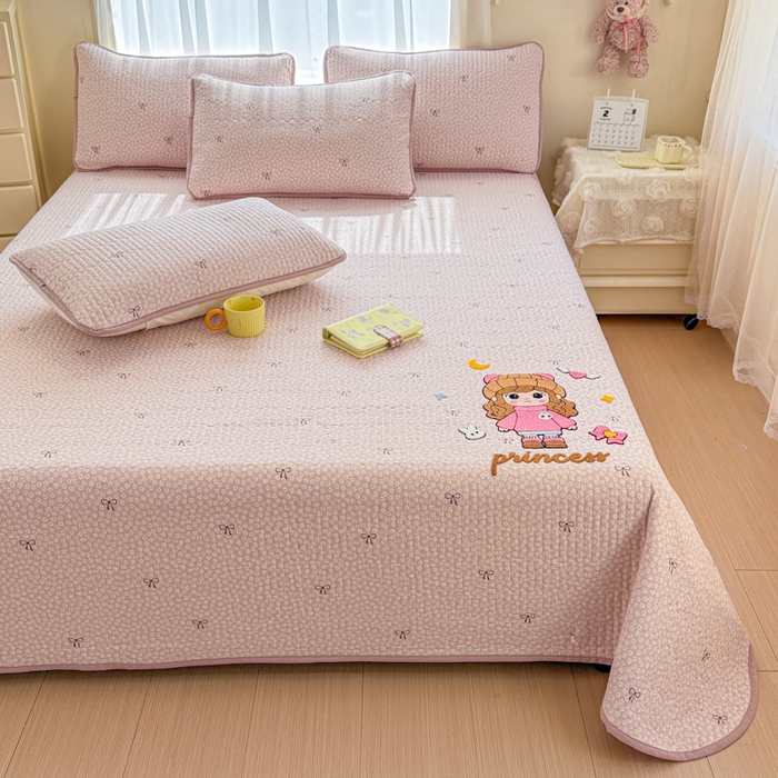 91家纺网 家纺一手货源 找家纺 赛丽雅 2026春夏新款毛巾绣床盖三件套 粉萌姑娘