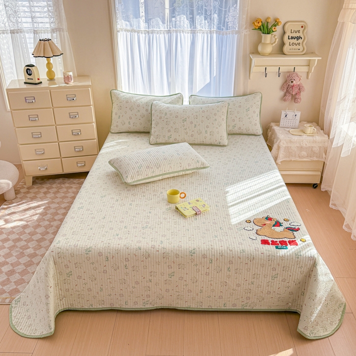 91家纺网 家纺一手货源 找家纺 赛丽雅 2026春夏新款毛巾绣床盖三件套 马上有钱